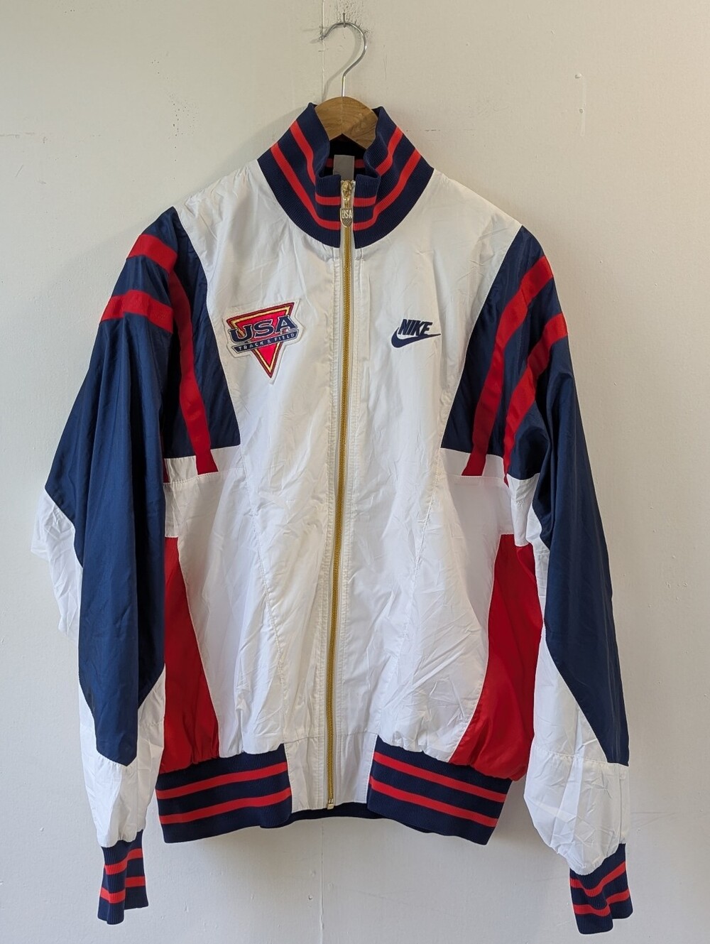 Vintage 90's Nike Team USA Track & Field Windbreaker Jacket White Navy Red